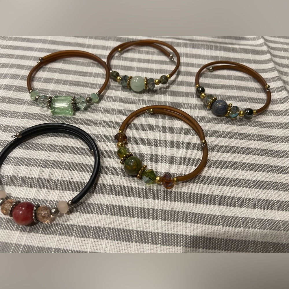 5 slap on bracelets multi colored faceted stones